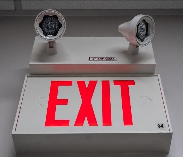 Emergency exit sign in Phoenix office building